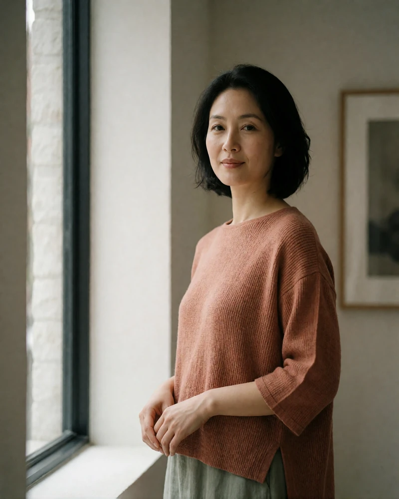 Chinese woman in a bright contemporary gallery