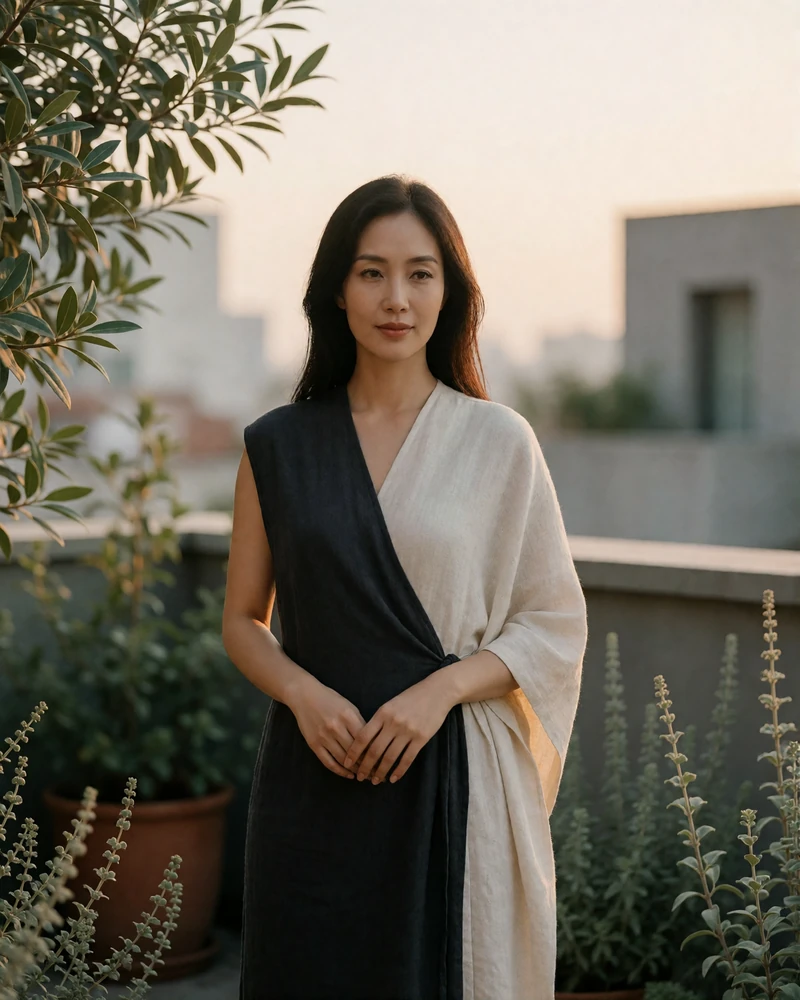 Vietnamese woman in a rooftop garden